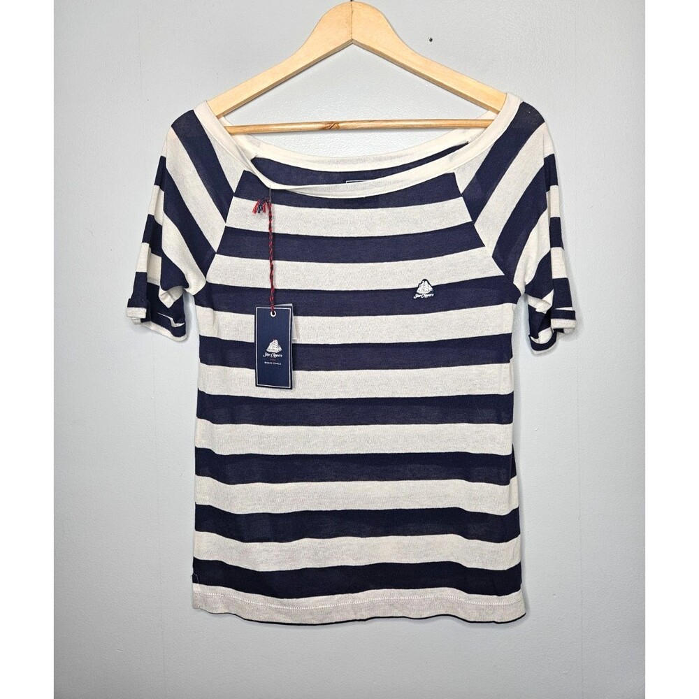 STAR CLIPPERS Monte Carlo Striped Tee Shirt M Boat Neck Linen Blend Nautical NWT